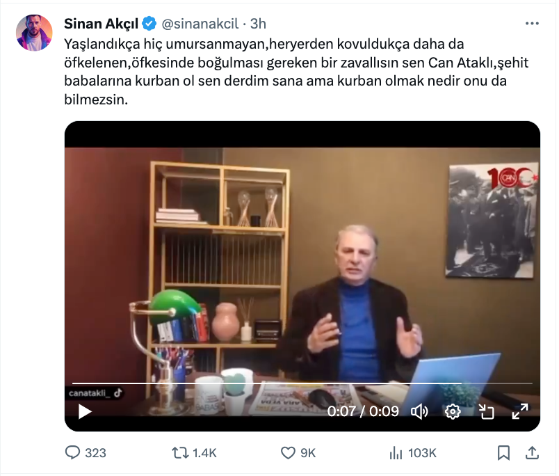 sinan akcil dan can atakli ya sert sozler ofkesinde bogulmasi gereken bir zavallisin fenoreporter